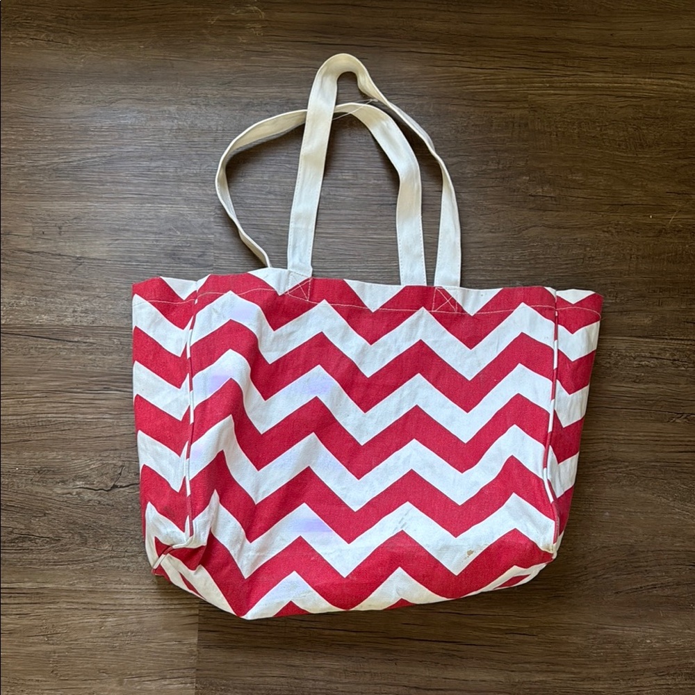 Chevron Red and White Tote Bag